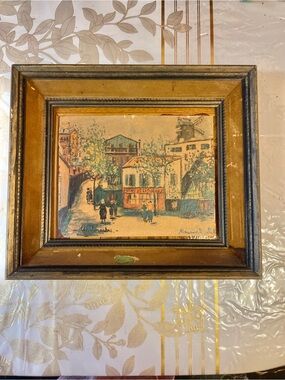 Vintage Maurice Utrillo Montmartre Print Framed 11x13" - Heavy Wear / Tape Damag